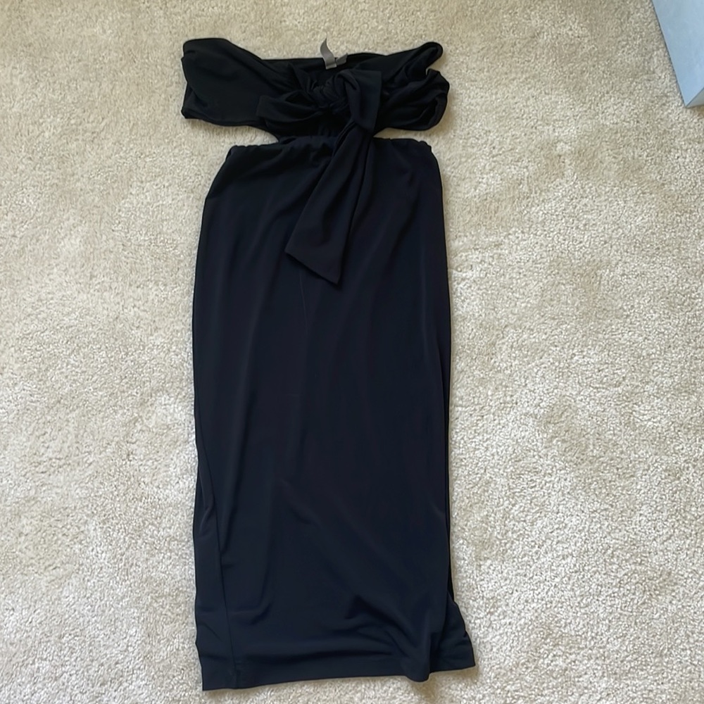 ASOS black bow front tie stretch midi dress - Picture 5 of 6